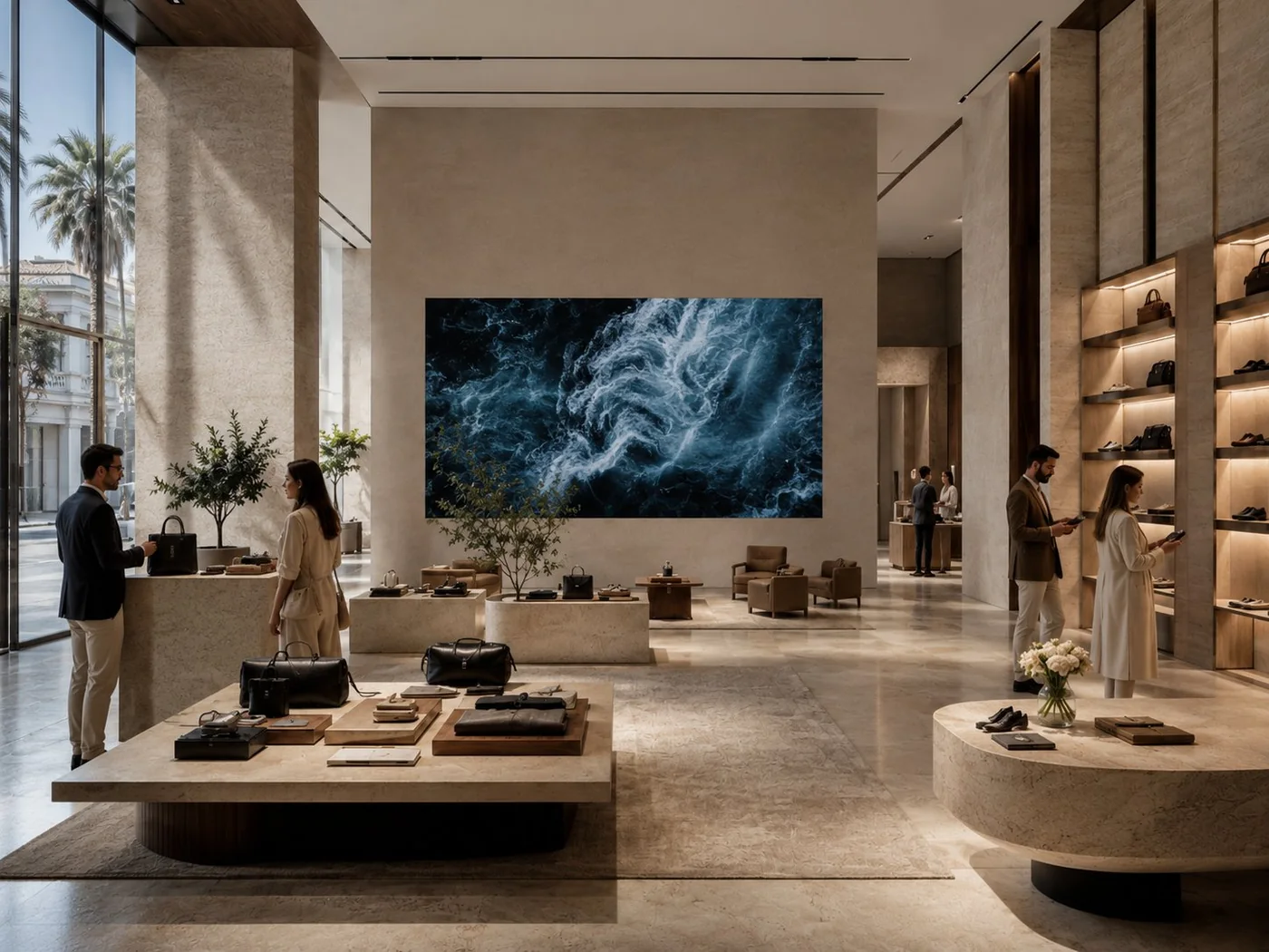 Architectural display wall in a luxury retail or gallery environment.